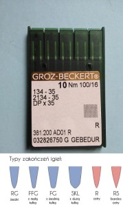 igły szwalnicze GROZ-BECKERT 134-35 GEBEDUR do stębnówki ciężkie szycie ostre wzmocnione