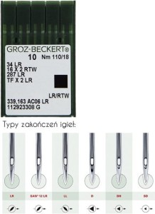 igły szwalnicze GROZ-BECKERT 34LR do stębnówki do skór