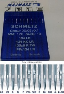 igły szwalnicze SCHMETZ 134KK LR do stębnówki do skór 