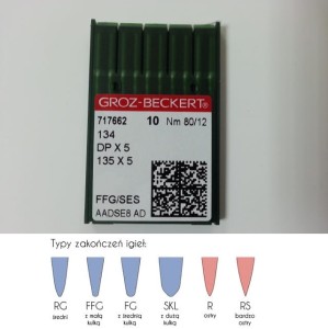 igły szwalnicze GROZ-BECKERT 135x5FFG/SES do stębnówki z kulką