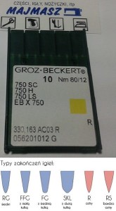 igły szwalnicze GROZ-BECKERT 750SC do dziurkarki odzieżowej ostre