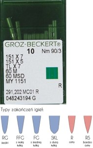 igły szwalnicze GROZ-BECKERT 151x7 do owerloka krzywe ostre