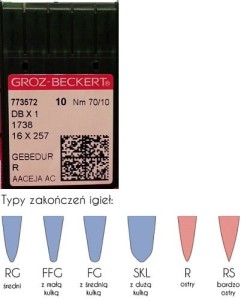 igły szwalnicze GROZ-BECKERT 16x231 GEBEDUR do stębnówki ostre wzmocnione