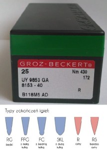 igły szwalnicze GROZ-BECKERT UY9853GA do obszywania siatek, big-bagów