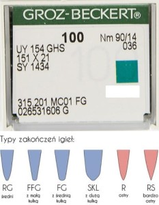 igły szwalnicze GROZ-BECKERT UY154GHS do owerloka krzywe z kulką