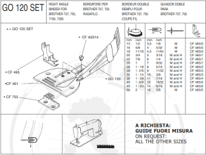 CF GO120X40H SET zestaw płytka, ząbki ,stopka, lamownik składający na cztery łamany do Brother 737, 755, 7100, 7200