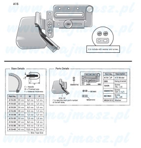 Oprzyrządowanie SUISEI nr kat. A1S-36 Lamownik obustronnie zawijający uchylny / Double Fold Bias Binder