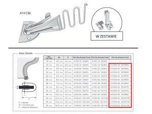 Oprzyrządowanie SUISEI nr kat. A10CW-50 Lamownik obustronnie zawijający zestaw płytka, ząbki, stopka kompensacyjna SCW / Right Angle Bias Binder,  with Presser Foot and Feed Dog