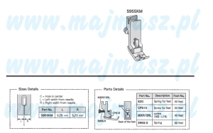 Oprzyrządowanie SUISEI nr kat. S955KM stopka do marszczenia regulowana / Adjustable Shirring Foot