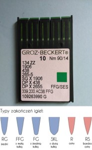 igły szwalnicze GROZ-BECKERT 134ZZFFG/SES do zig-zag z kulką
