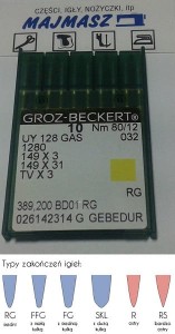 igły szwalnicze GROZ-BECKERT UY128GAS GEBEDUR do renderki ostre wzmocnione