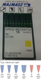 igły szwalnicze GROZ-BECKERT 558RS do dziurkarki odzieżowej ostre