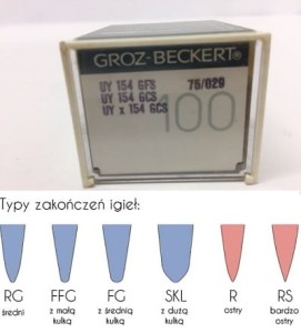igły szwalnicze GROZ-BECKERT UY154GCS do owerloka krzywe ostre