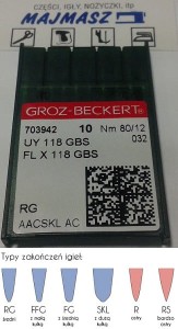 igły szwalnicze GROZ-BECKERT UY118GBS do autolapów ostre