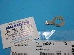 Część JUKI nr. kat. 40126311 / BLASZKA OBCINAJĄCA NITKĘ PRZY NAWIJACZU / winder cutter