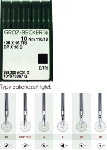 igły szwalnicze GROZ-BECKERT 135X16TRI do stębnówki do skór