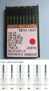 igły szwalnicze GROZ-BECKERT 134LR GEBEDUR do stębnówki do skór wzmocnione