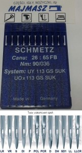 igły szwalnicze SCHMETZ UY113GS SUK do wieloigłówek średnia kulka