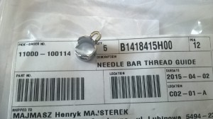 Część JUKI nr. kat. B1418415H00 / NEEDLE BAR THREAD GUIDE