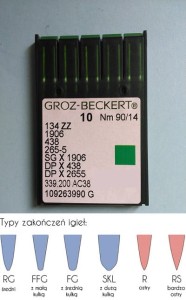 igły szwalnicze GROZ-BECKERT 134ZZ do zig-zag ostre