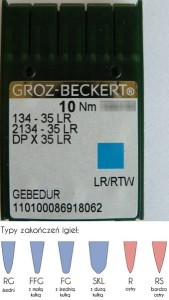 igły szwalnicze GROZ-BECKERT 134-35LR GEBEDUR do stębnówki ciężkie szycie do skór