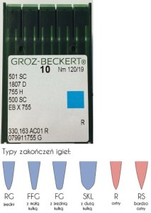 igły szwalnicze GROZ-BECKERT 501SC do dziurkarki odzieżowej ostre