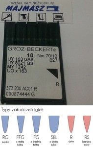 igły szwalnicze GROZ-BECKERT UY163GAS ostre