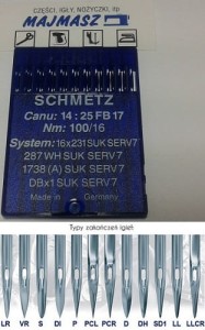 igły szwalnicze SCHMETZ 16x231 SUK SERV7 do stębnówki średnia kulka
