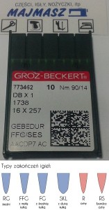 igły szwalnicze GROZ-BECKERT 16x231FFG/SES GEBEDUR do stębnówki z kulką wzmocnione