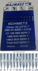 igły szwalnicze SCHMETZ UY128GBS SERV7 do renderki średnia kulka
