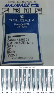 igły szwalnicze SCHMETZ 251 LG do podszywarki ostre